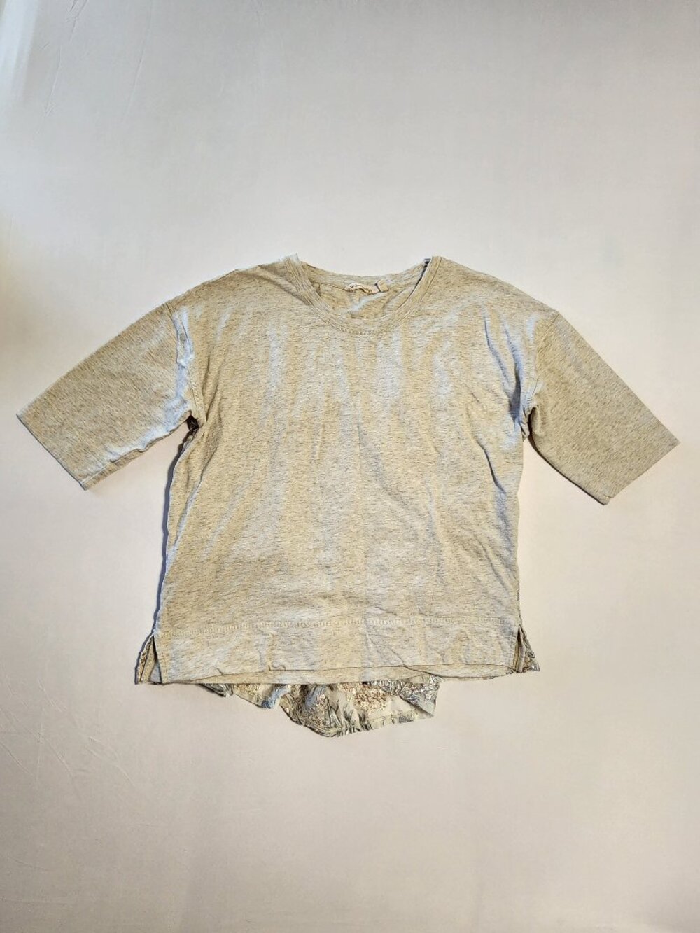 Soft Surroundings 1X Plus Cotton Blouse Beige Printed Overlay Back Top Pullover